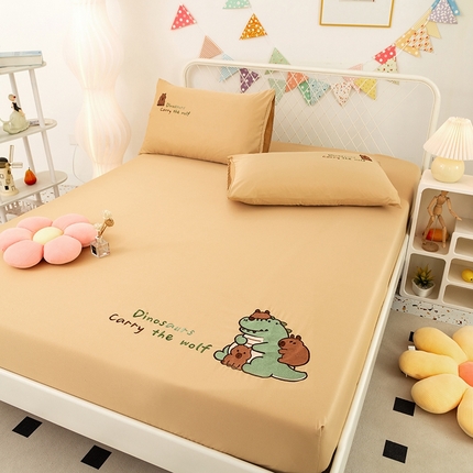 91家纺网 家纺一手货源 找家纺 徕米家居  2025新款水洗真丝绣花单床笠 快乐恐龙