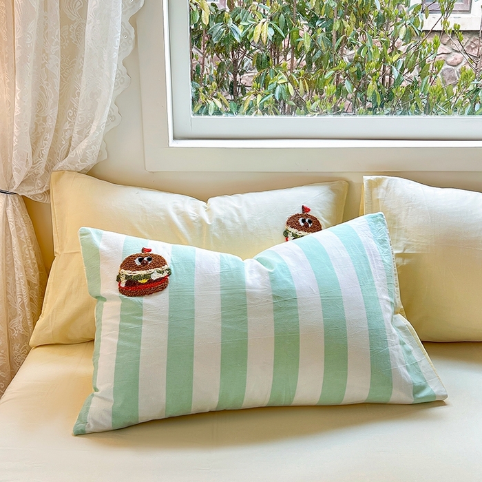 91家纺网 家纺一手货源 找家纺 徕米家居  2025新款色织全棉水洗棉毛巾绣四件套 汉堡家族