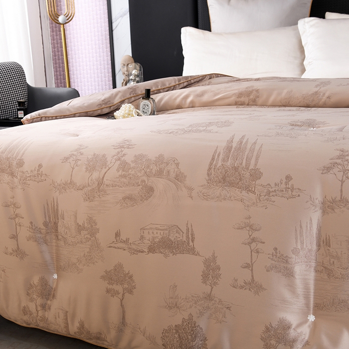 91家纺网 家纺一手货源 找家纺 鑫田家纺 2025新款天丝蚕丝被100%柞蚕丝夏被莱赛尔天丝数码印花 香槟