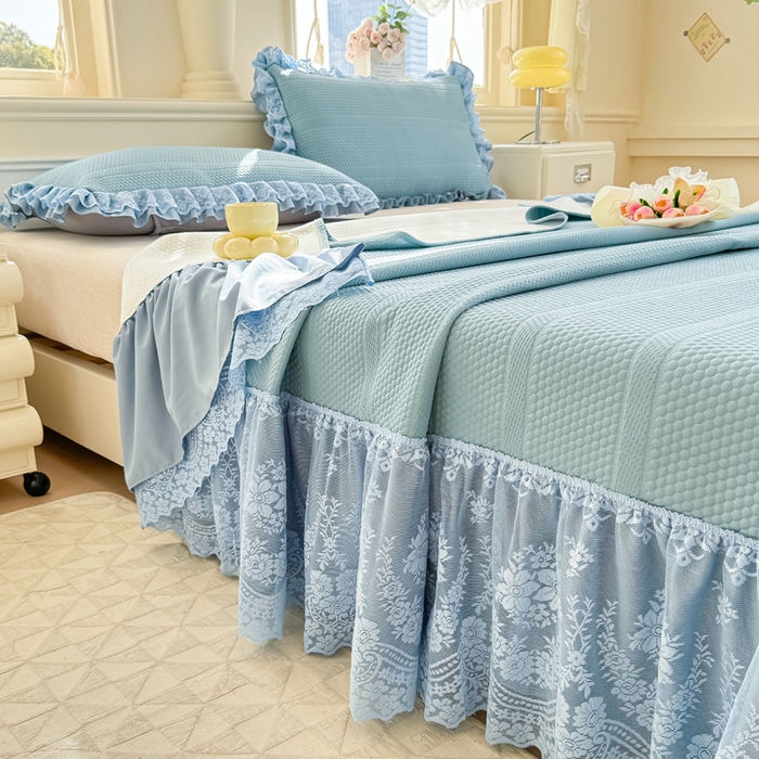 91家纺网 家纺一手货源 找家纺 慧菲  2025新款PE高分子凉感席床裙凉席三件套 【6-7斤】 海盐蓝