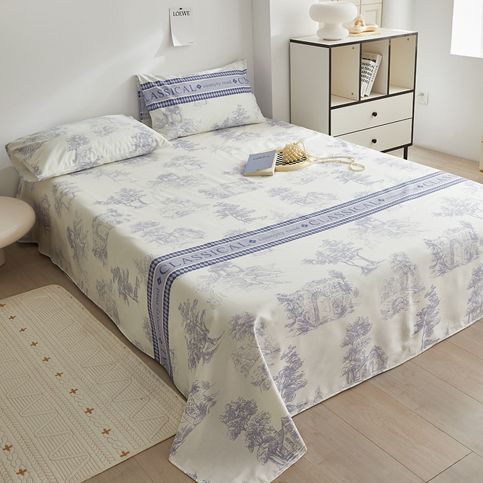 91家纺网 家纺一手货源 找家纺 怡家居 2025新款全棉老粗布床单床笠三件套 无垠