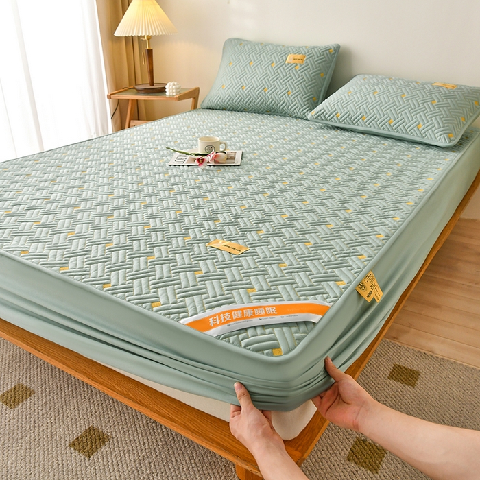 91家纺网 家纺一手货源 找家纺 （总）鑫钰 2025新款防水隔尿全棉纯棉大豆夹棉刺绣床笠直播热款