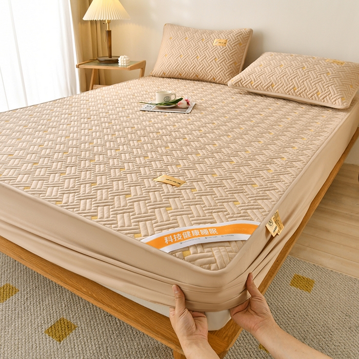 91家纺网 家纺一手货源 找家纺 （总）鑫钰 2025新款防水隔尿全棉纯棉大豆夹棉刺绣床笠直播热款