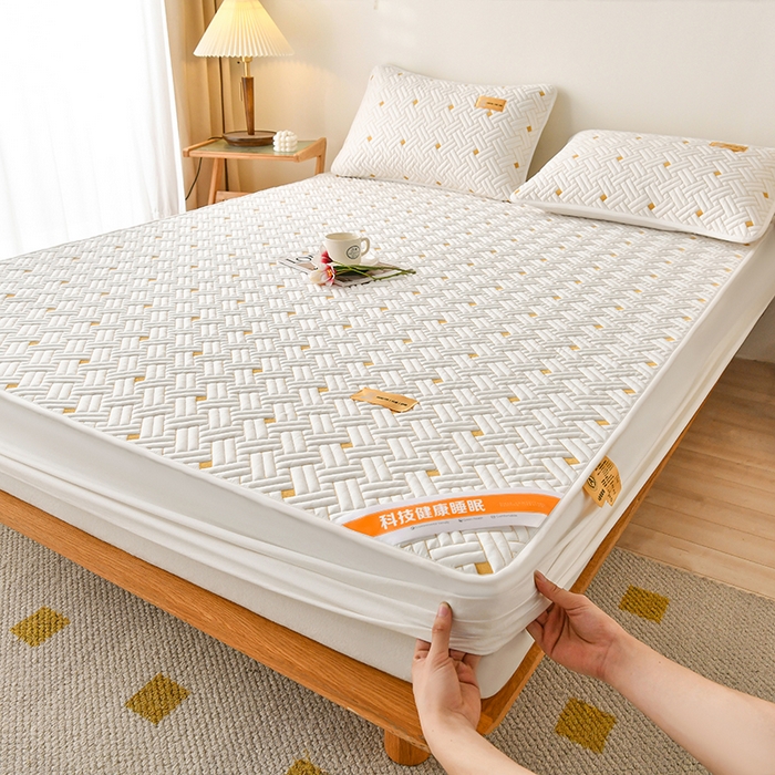 鑫钰 2025新款防水隔尿全棉纯棉大豆夹棉刺绣床笠直播热款 鑫绣阁-优雅白（ 加强透气款 ）