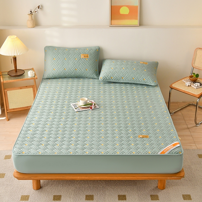 91家纺网 家纺一手货源 找家纺 鑫钰 2025新款防水隔尿全棉纯棉大豆夹棉刺绣床笠直播热款 鑫绣阁-薄荷绿（防水款）