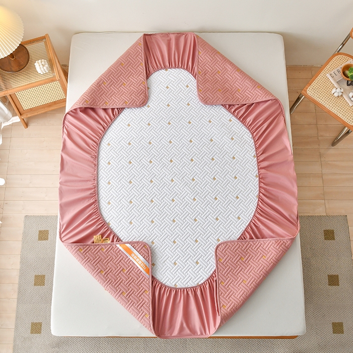 91家纺网 家纺一手货源 找家纺 鑫钰 2025新款防水隔尿全棉纯棉大豆夹棉刺绣床笠直播热款 鑫绣阁-美豆沙（防水款）