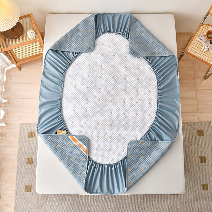 91家纺网 家纺一手货源 找家纺 鑫钰 2025新款防水隔尿全棉纯棉大豆夹棉刺绣床笠直播热款 鑫绣阁-银河蓝（防水款）