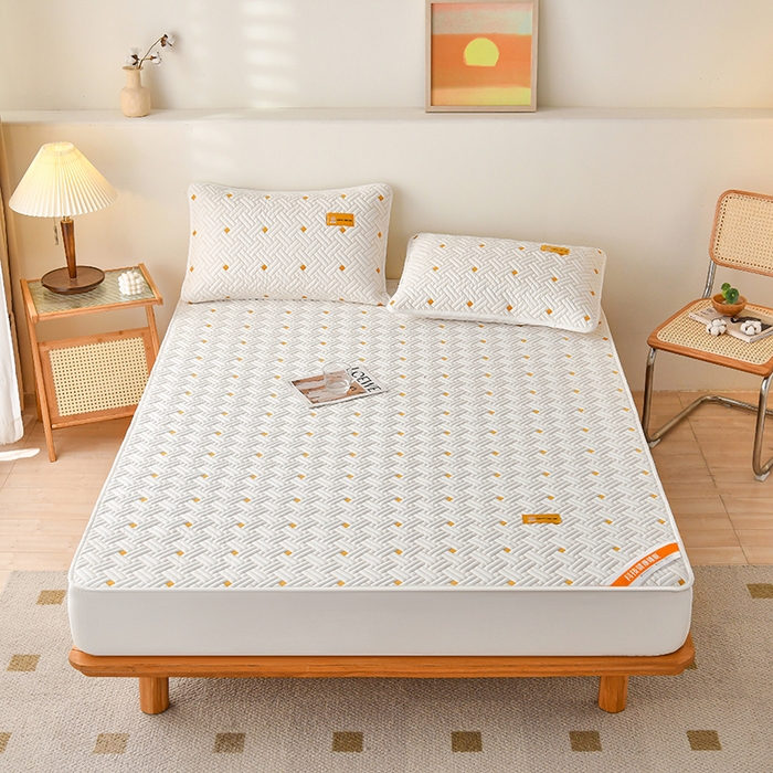 91家纺网 家纺一手货源 找家纺 鑫钰 2025新款防水隔尿全棉纯棉大豆夹棉刺绣床笠直播热款 鑫绣阁-优雅白（防水款）