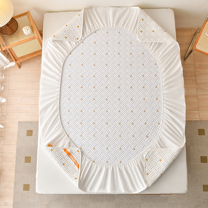 91家纺网 家纺一手货源 找家纺 鑫钰 2025新款防水隔尿全棉纯棉大豆夹棉刺绣床笠直播热款 鑫绣阁-优雅白（防水款）