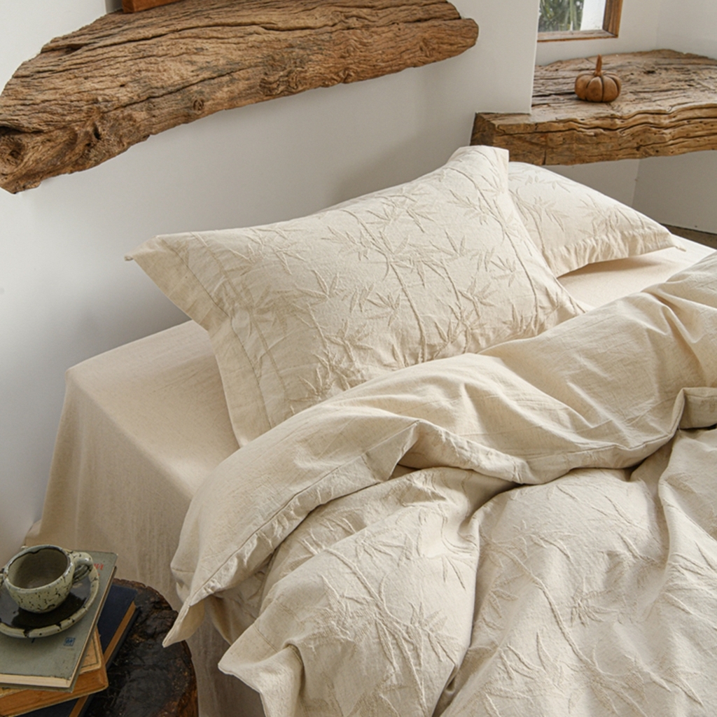 91家纺网 家纺一手货源 找家纺 简家居 2025新款亲肤舒适棉麻四件套 常春藤