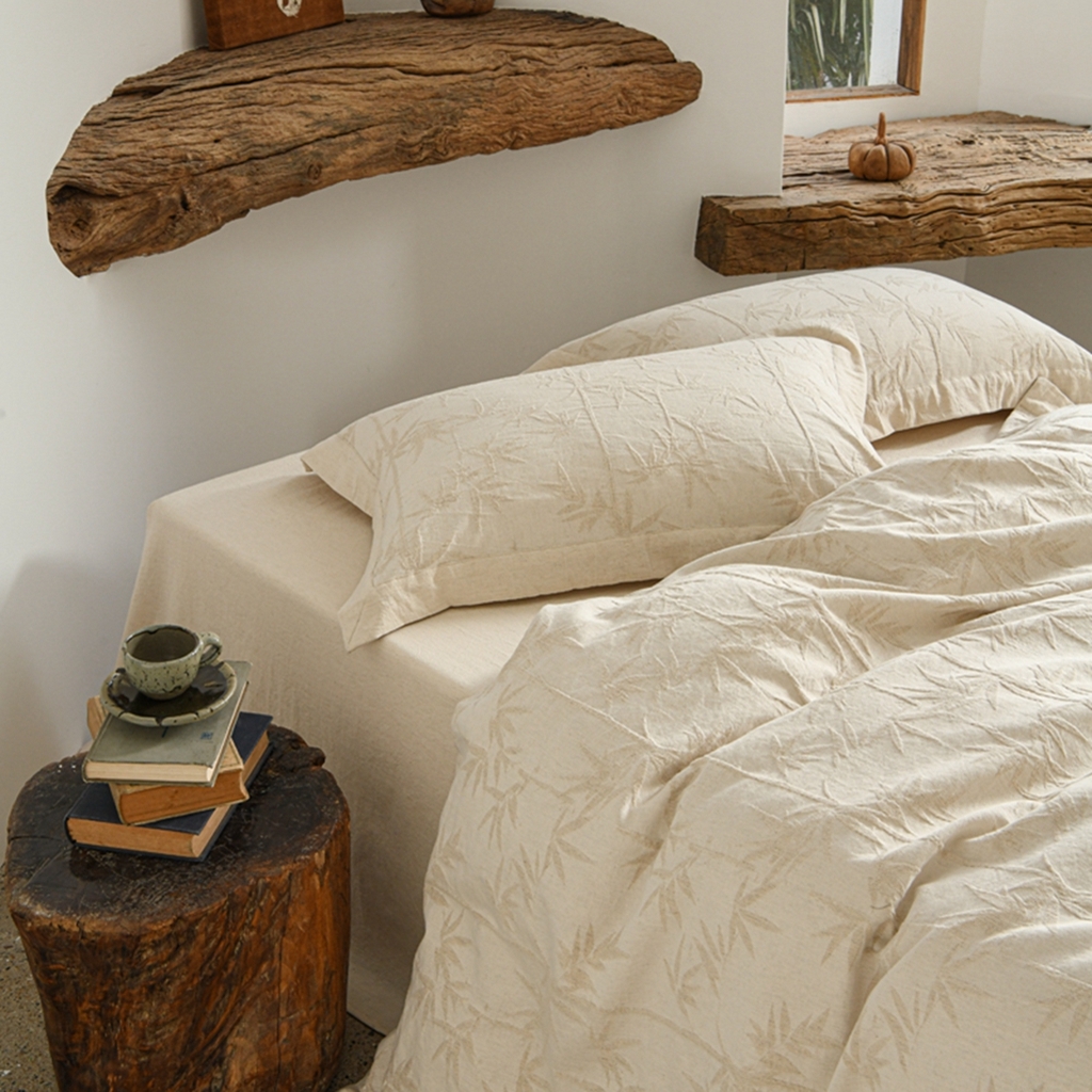 91家纺网 家纺一手货源 找家纺 简家居 2025新款亲肤舒适棉麻四件套 常春藤