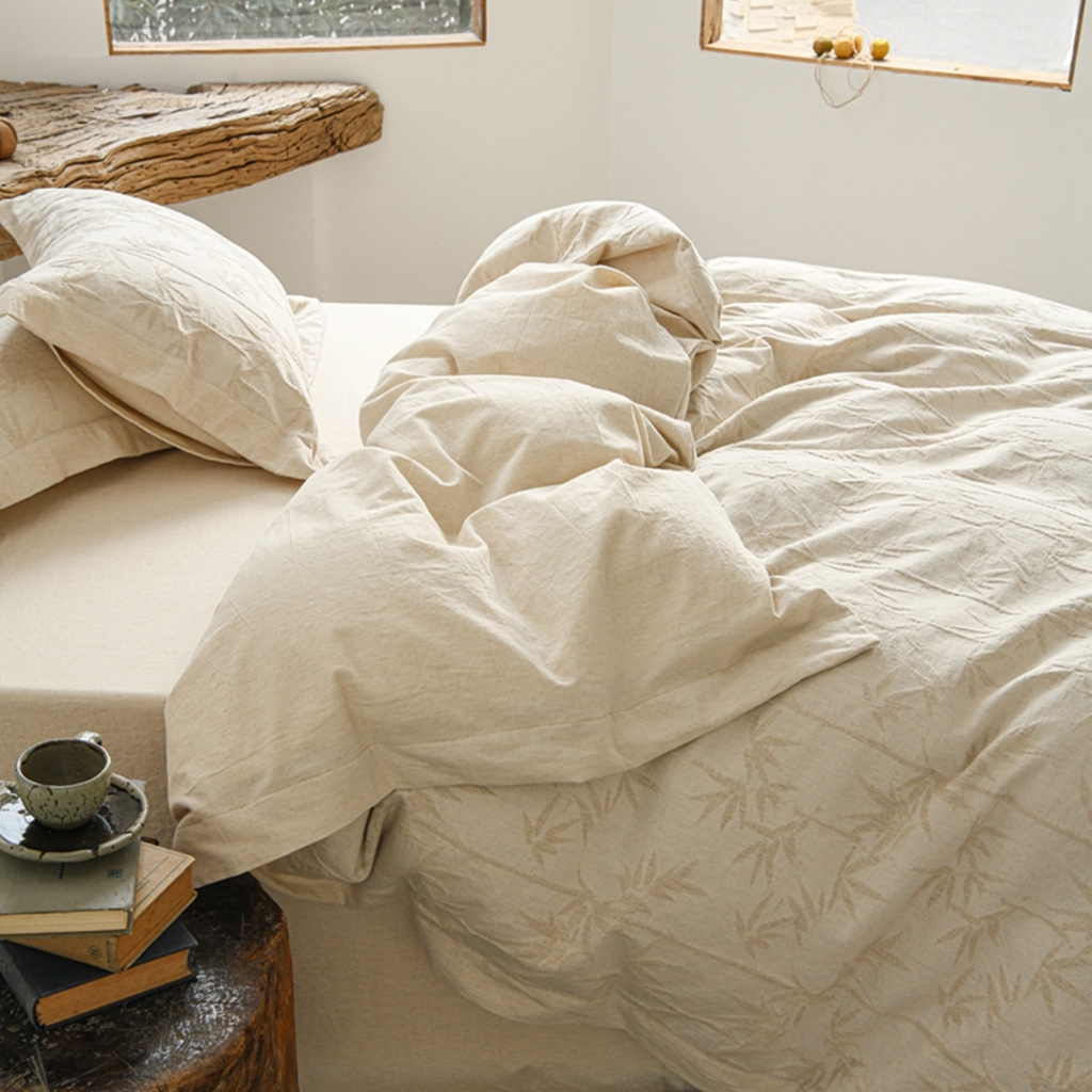 91家纺网 家纺一手货源 找家纺 简家居 2025新款亲肤舒适棉麻四件套 常春藤