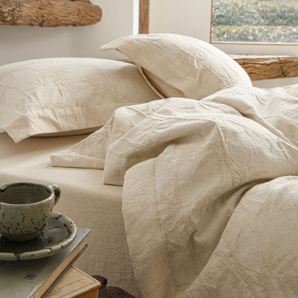 91家纺网 家纺一手货源 找家纺 简家居 2025新款亲肤舒适棉麻四件套 常春藤