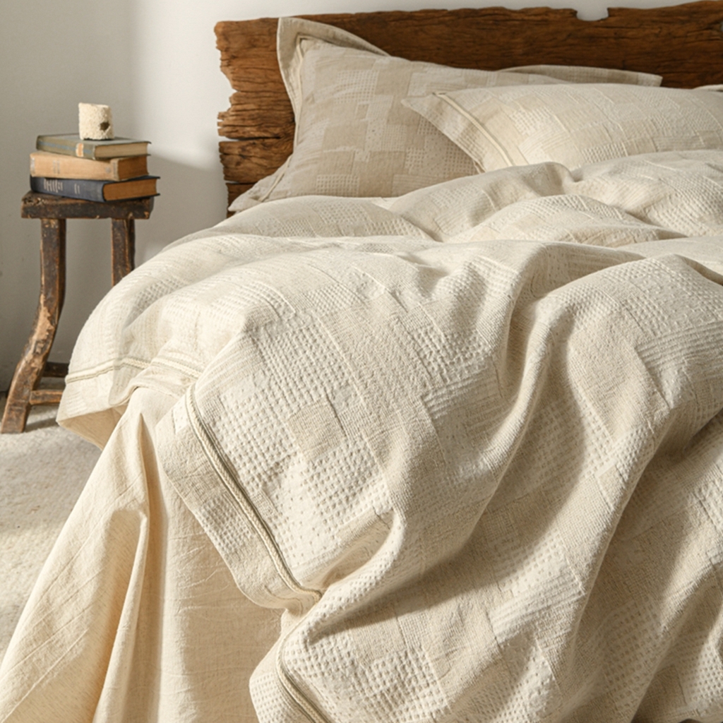 91家纺网 家纺一手货源 找家纺 简家居 2025新款亲肤舒适棉麻四件套 卢浮秘境