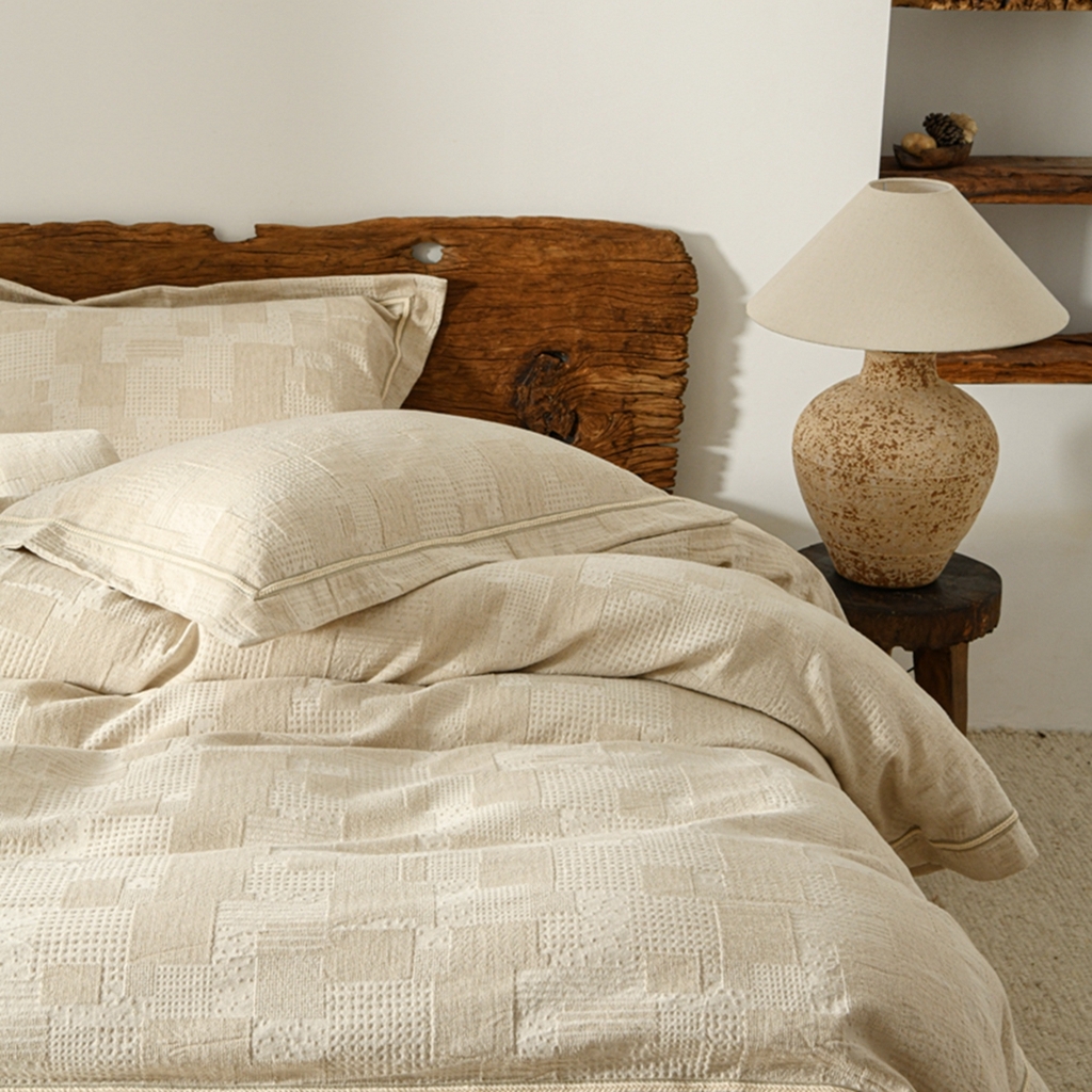 91家纺网 家纺一手货源 找家纺 简家居 2025新款亲肤舒适棉麻四件套 卢浮秘境