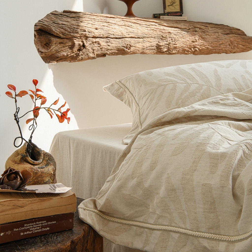 91家纺网 家纺一手货源 找家纺 简家居 2025新款亲肤舒适棉麻四件套 树