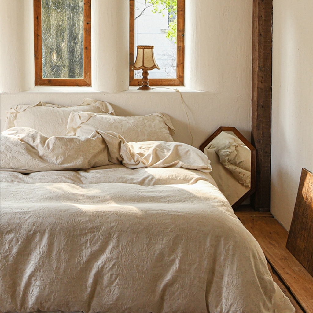 91家纺网 家纺一手货源 找家纺 简家居 2025新款亲肤舒适棉麻四件套 花时间