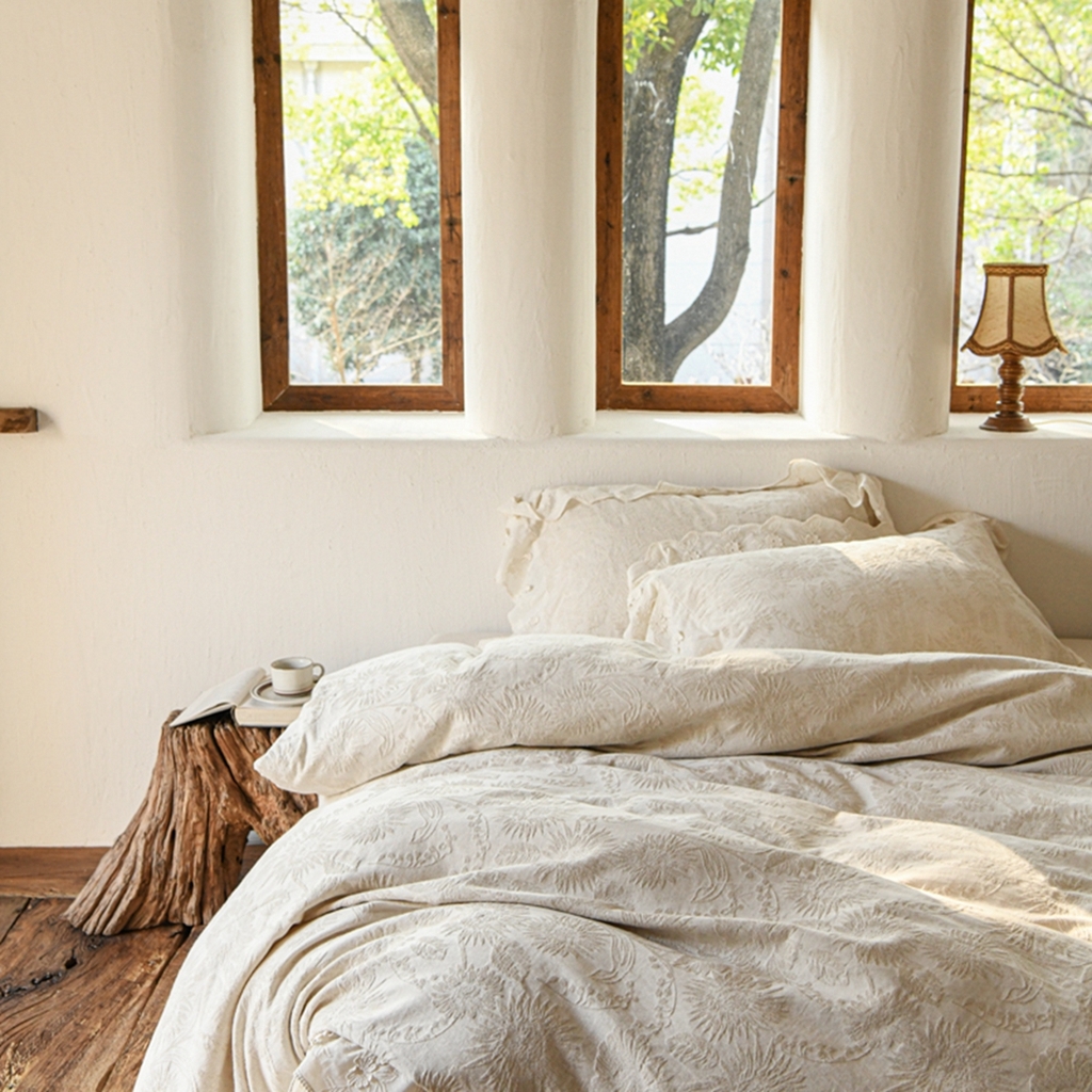 91家纺网 家纺一手货源 找家纺 简家居 2025新款亲肤舒适棉麻四件套 花时间