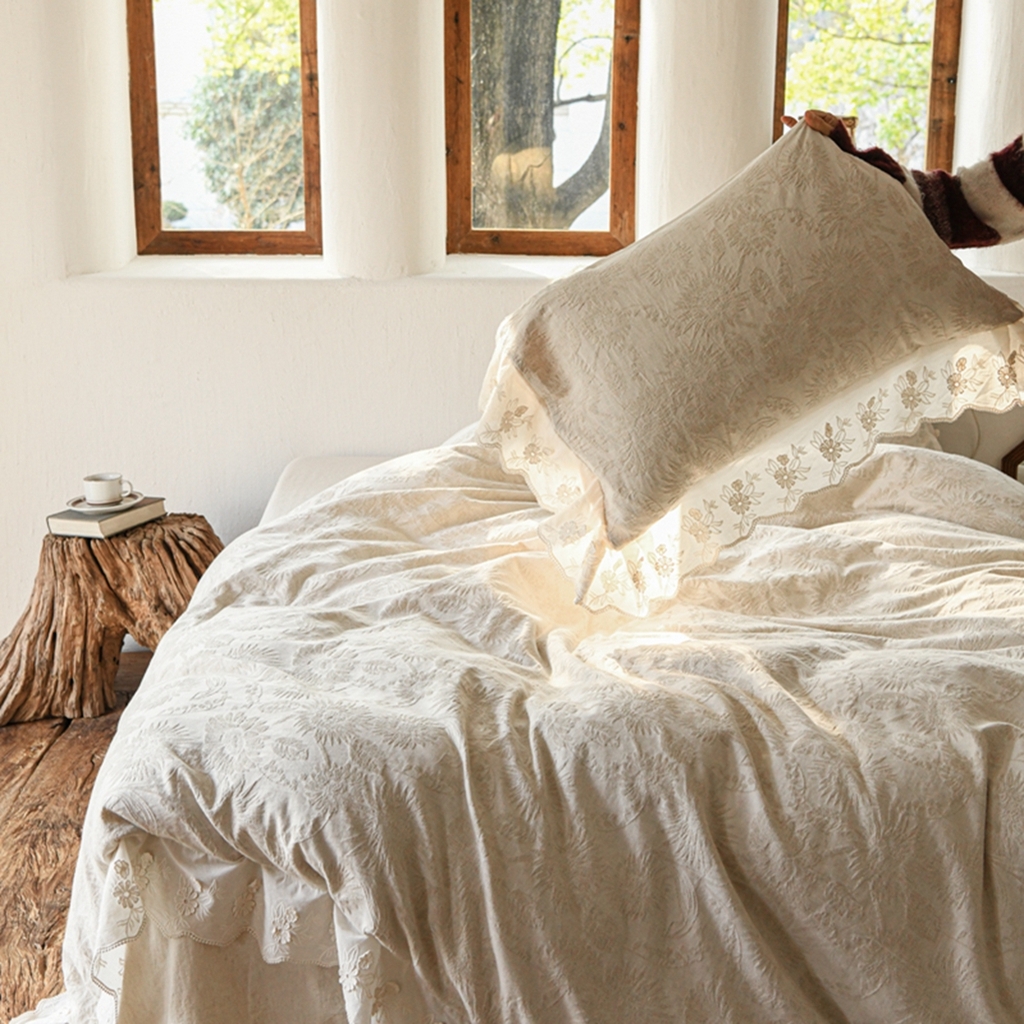 91家纺网 家纺一手货源 找家纺 简家居 2025新款亲肤舒适棉麻四件套 花时间