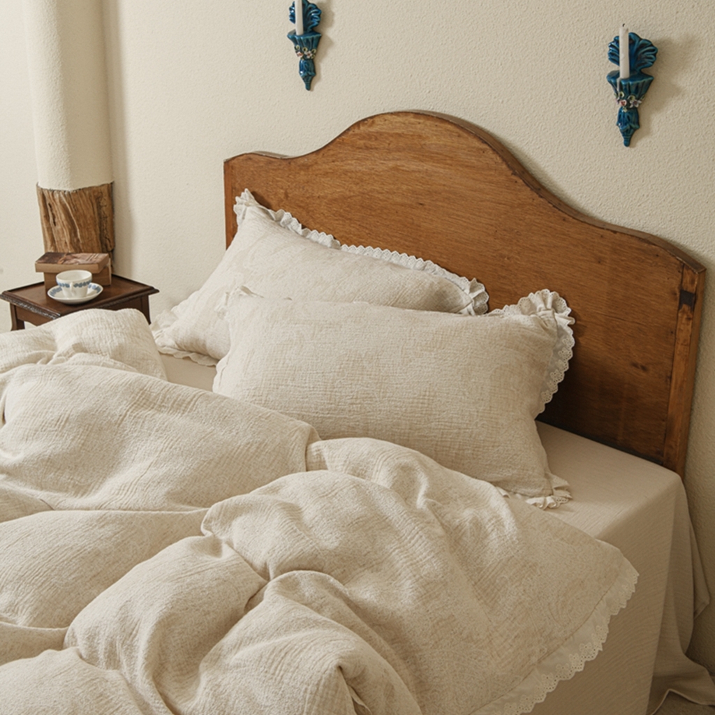 91家纺网 家纺一手货源 找家纺 简家居 2025新款亲肤舒适棉麻四件套 云间月影