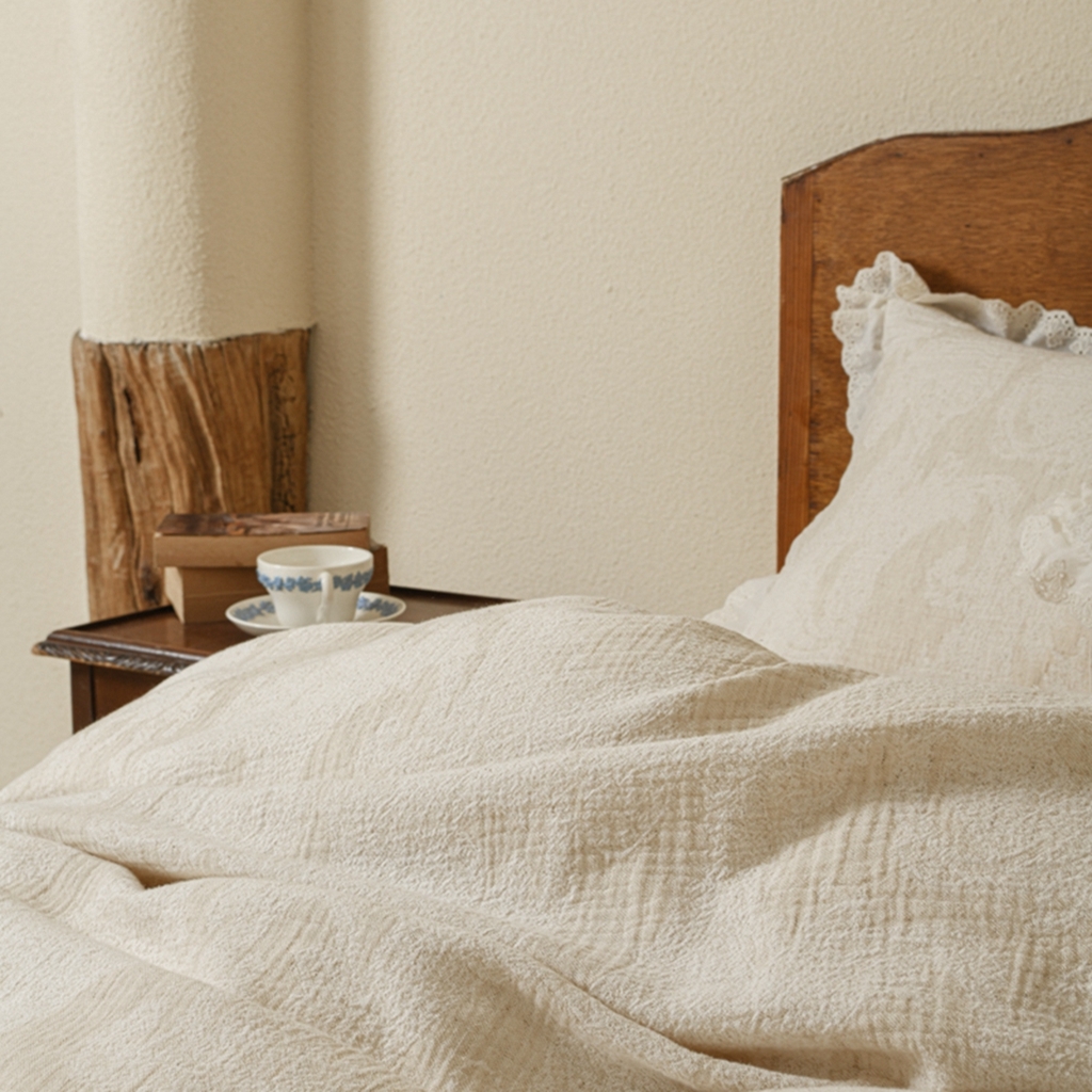 91家纺网 家纺一手货源 找家纺 简家居 2025新款亲肤舒适棉麻四件套 云间月影