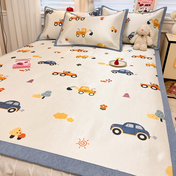 91家纺网 家纺一手货源 找家纺 典曼家纺 2025新款600D数码印花冰丝凉席席子 汽车小队