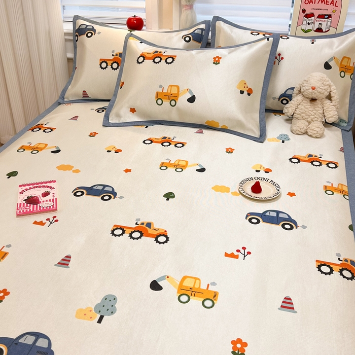 91家纺网 家纺一手货源 找家纺 典曼家纺 2025新款600D数码印花冰丝凉席席子 汽车小队