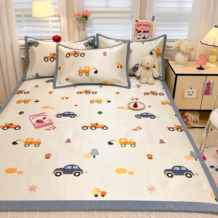 91家纺网 家纺一手货源 找家纺 典曼家纺 2025新款600D数码印花冰丝凉席席子 汽车小队