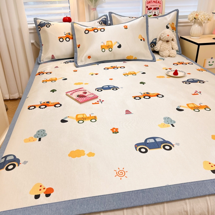 91家纺网 家纺一手货源 找家纺 典曼家纺 2025新款600D数码印花冰丝凉席席子 汽车小队