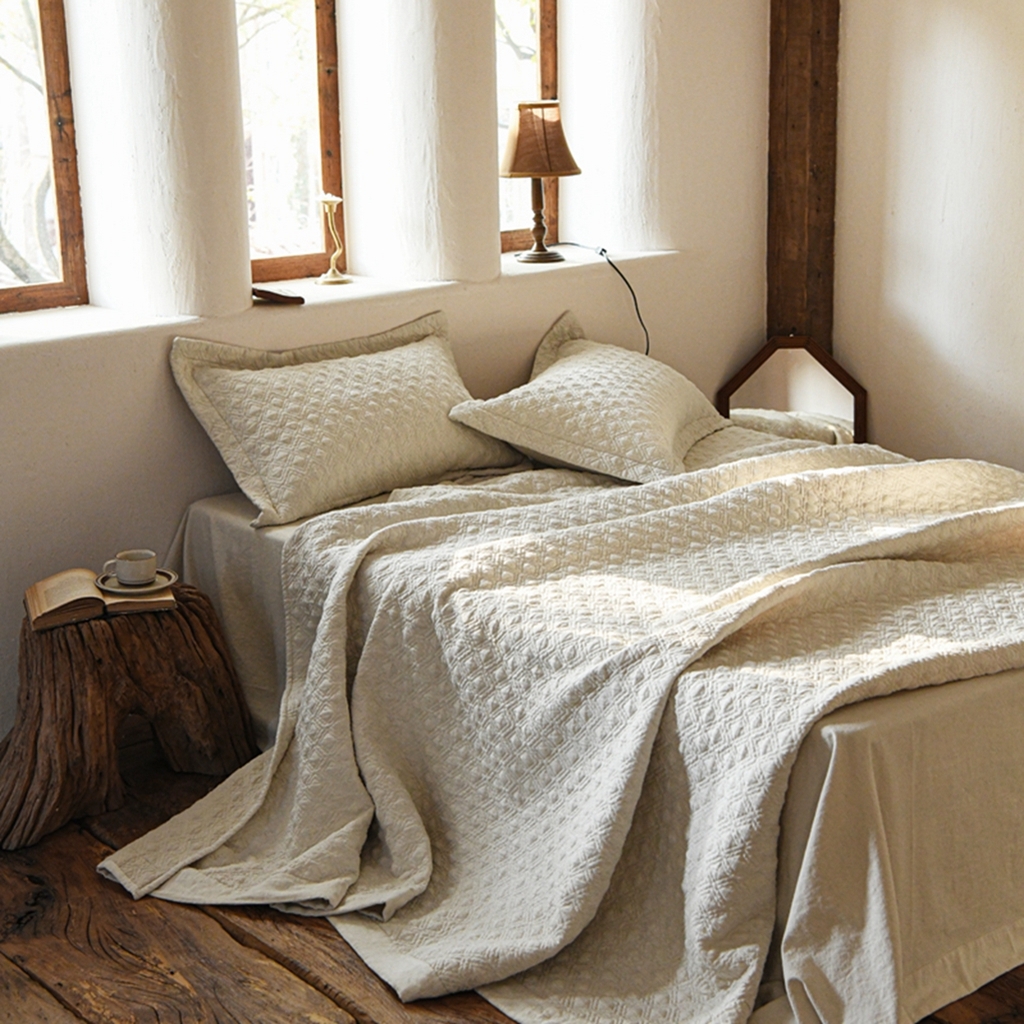 91家纺网 家纺一手货源 找家纺 （总）简家居 2025新款亲肤舒适棉麻床盖三件套