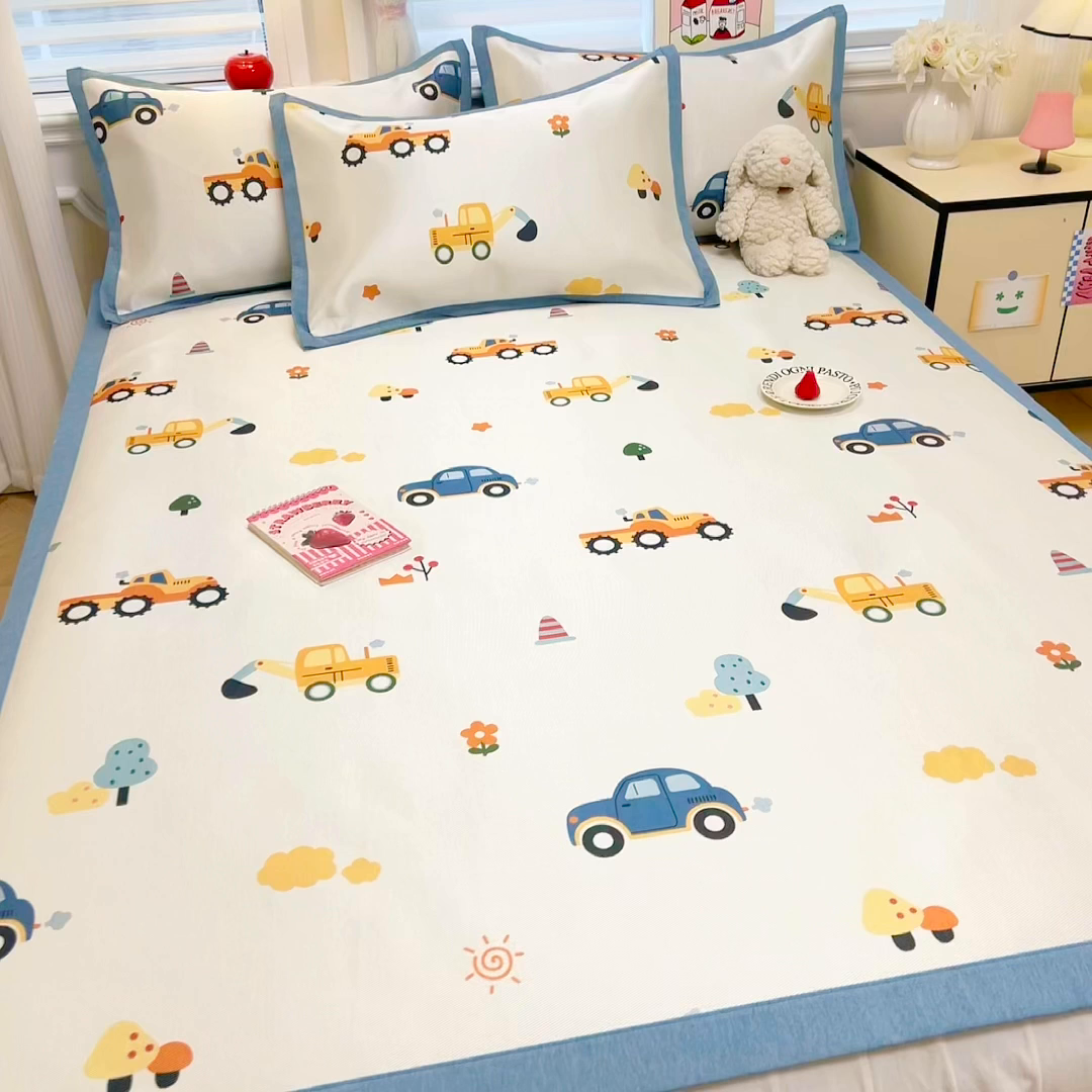 91家纺网 家纺一手货源 找家纺 典曼家纺 2025新款600D数码印花冰丝凉席席子 汽车小队