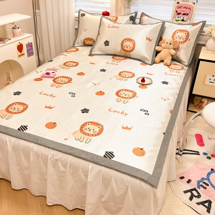 91家纺网 家纺一手货源 找家纺 典曼家纺 2025新款600D数码印花冰丝凉席席子 狮子乐园