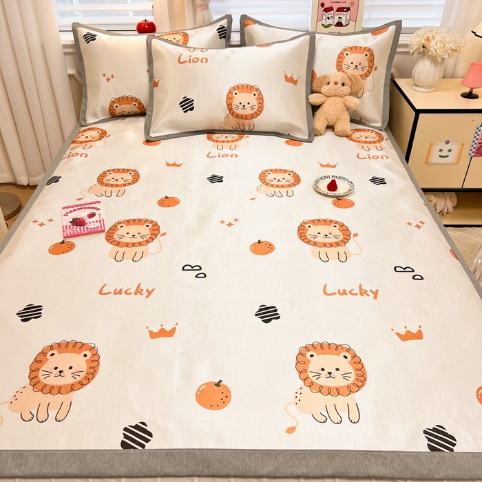 91家纺网 家纺一手货源 找家纺 典曼家纺 2025新款600D数码印花冰丝凉席席子 狮子乐园