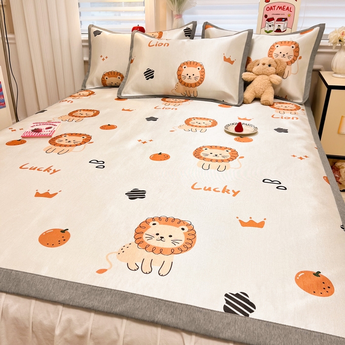 91家纺网 家纺一手货源 找家纺 典曼家纺 2025新款600D数码印花冰丝凉席席子 狮子乐园