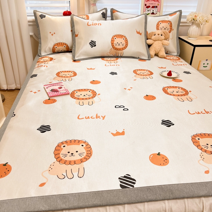 91家纺网 家纺一手货源 找家纺 典曼家纺 2025新款600D数码印花冰丝凉席席子 狮子乐园