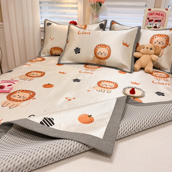 91家纺网 家纺一手货源 找家纺 典曼家纺 2025新款600D数码印花冰丝凉席席子 狮子乐园