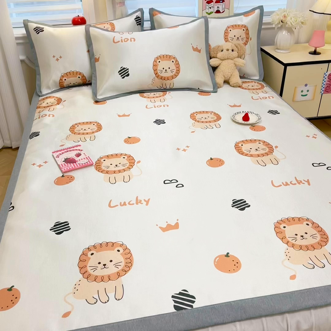 91家纺网 家纺一手货源 找家纺 典曼家纺 2025新款600D数码印花冰丝凉席席子 狮子乐园