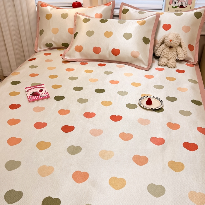 91家纺网 家纺一手货源 找家纺 典曼家纺 2025新款600D数码印花冰丝凉席席子 甜甜爱心