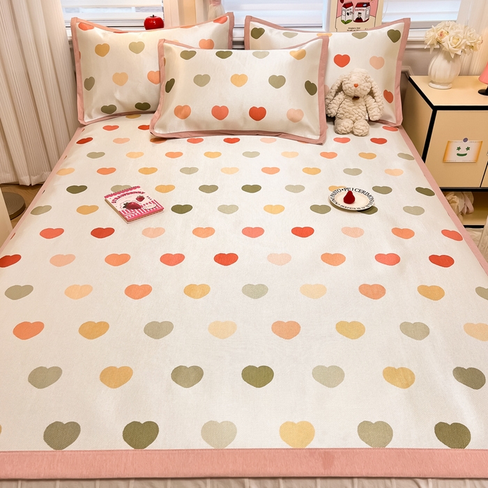 91家纺网 家纺一手货源 找家纺 典曼家纺 2025新款600D数码印花冰丝凉席席子 甜甜爱心