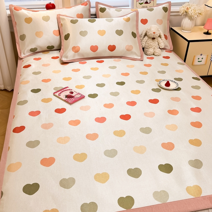 91家纺网 家纺一手货源 找家纺 典曼家纺 2025新款600D数码印花冰丝凉席席子 甜甜爱心