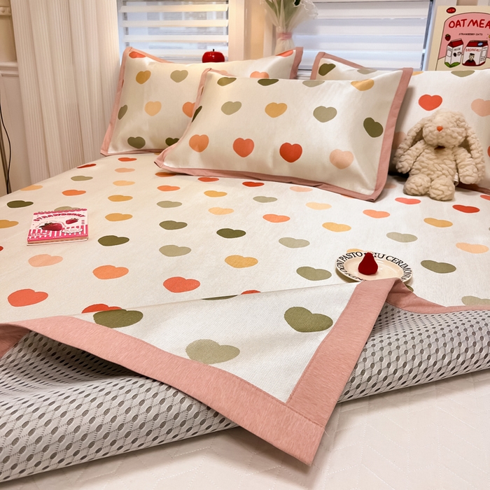 91家纺网 家纺一手货源 找家纺 典曼家纺 2025新款600D数码印花冰丝凉席席子 甜甜爱心