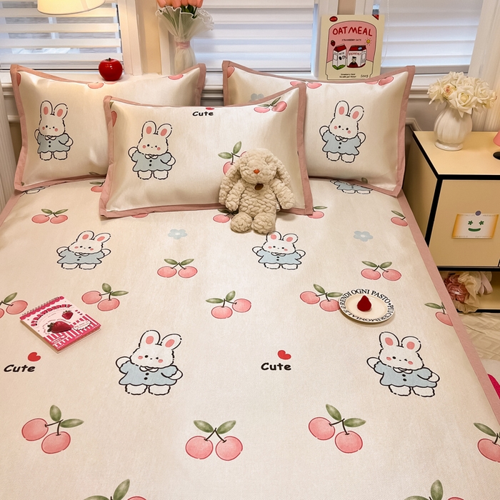 91家纺网 家纺一手货源 找家纺 典曼家纺 2025新款600D数码印花冰丝凉席席子 兔小桃