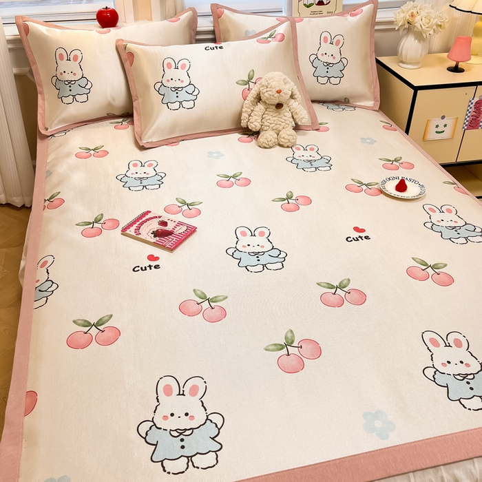 91家纺网 家纺一手货源 找家纺 典曼家纺 2025新款600D数码印花冰丝凉席席子 兔小桃