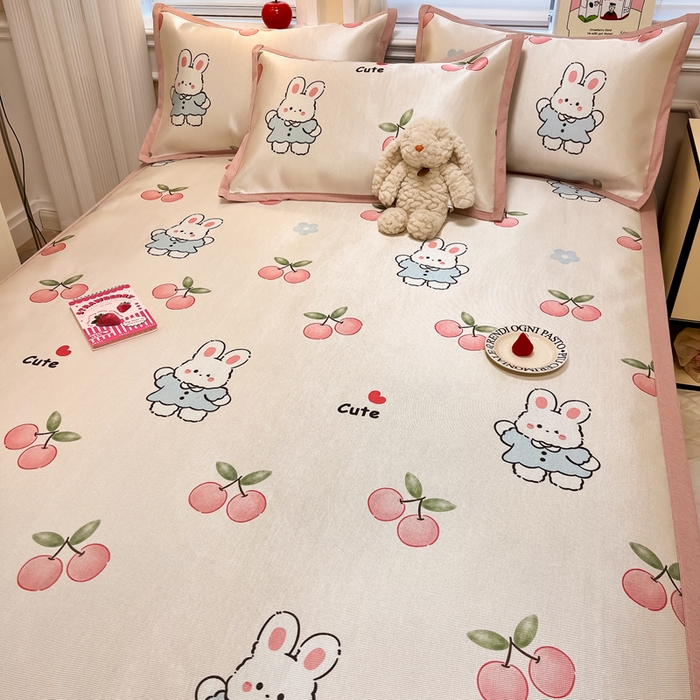 91家纺网 家纺一手货源 找家纺 典曼家纺 2025新款600D数码印花冰丝凉席席子 兔小桃