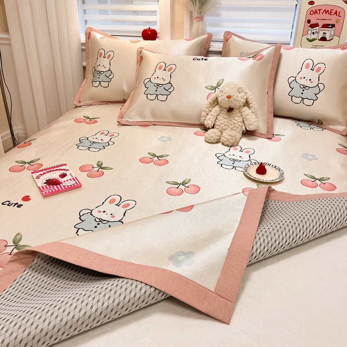 91家纺网 家纺一手货源 找家纺 典曼家纺 2025新款600D数码印花冰丝凉席席子 兔小桃