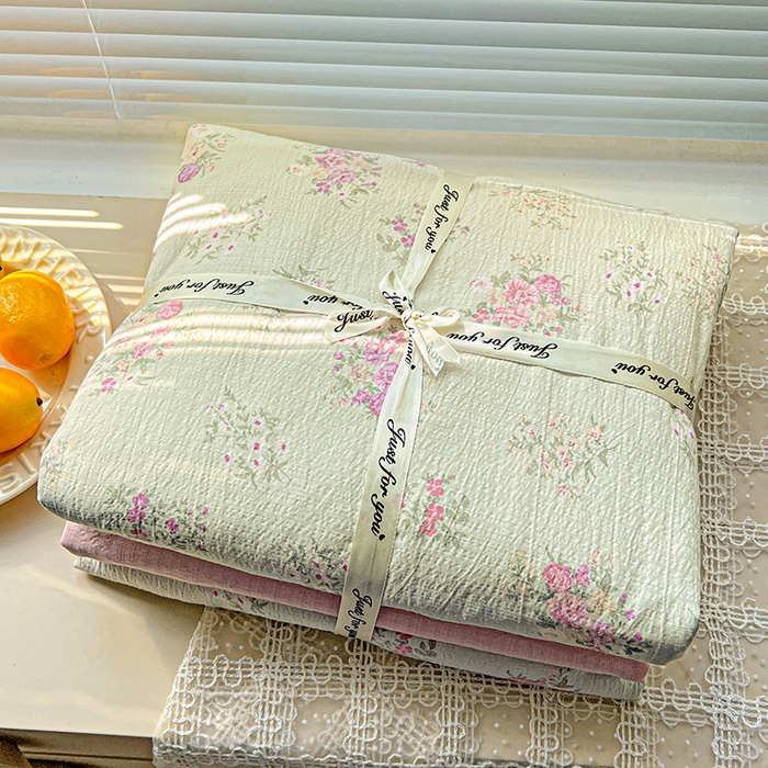 金梦拉家纺 2025新款提花纱布棉双层纱皱皱纱四件套 薄荷初夏