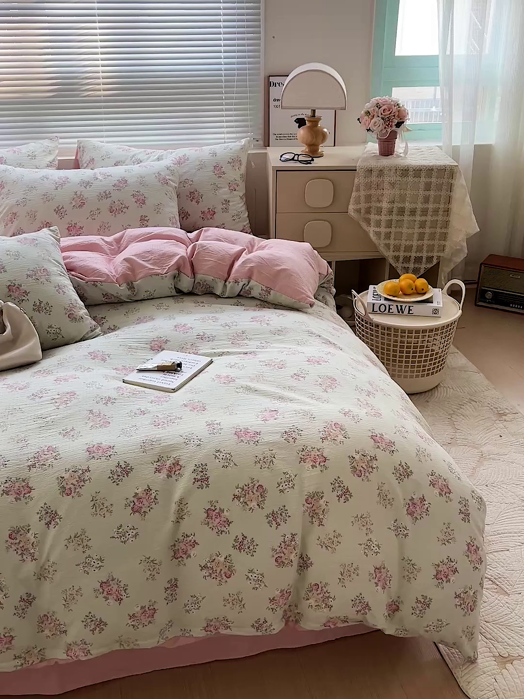 91家纺网 家纺一手货源 找家纺 金梦拉家纺 2025新款提花纱布棉双层纱皱皱纱四件套 薄荷初夏