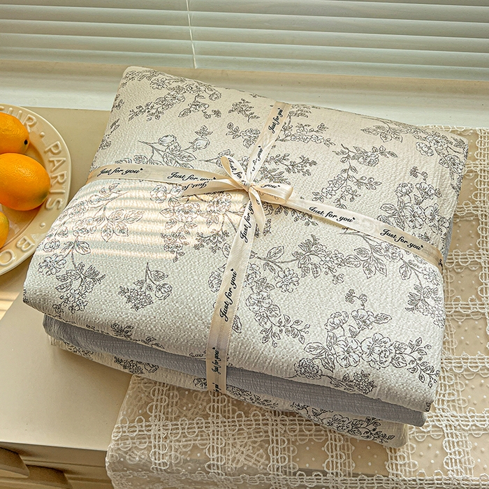 金梦拉家纺 2025新款提花纱布棉双层纱皱皱纱四件套 法式浪漫
