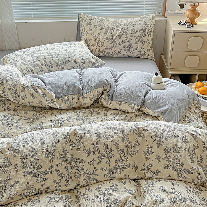 91家纺网 家纺一手货源 找家纺 金梦拉家纺 2025新款提花纱布棉双层纱皱皱纱四件套 法式浪漫