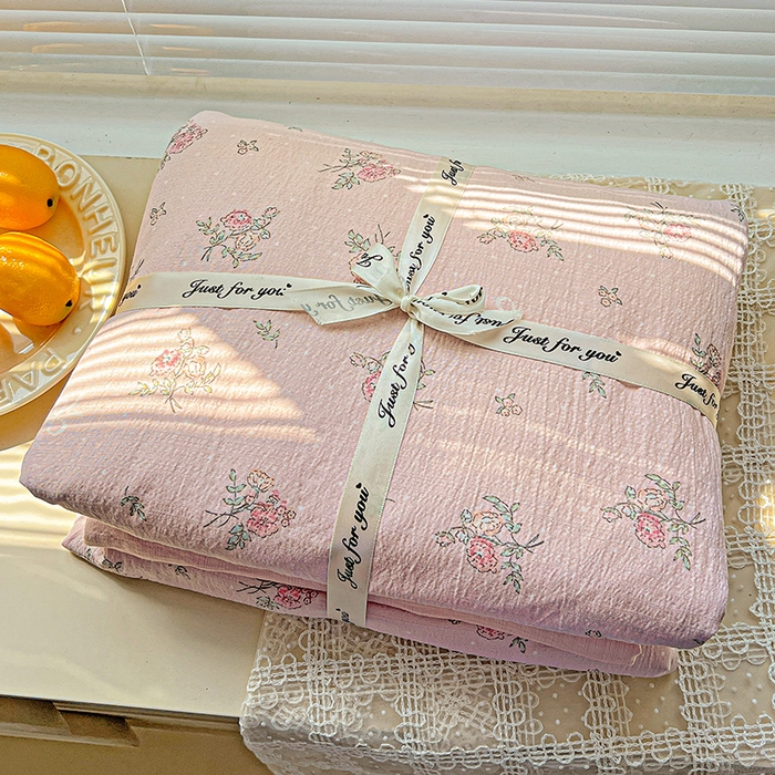 金梦拉家纺 2025新款提花纱布棉双层纱皱皱纱四件套 花颜